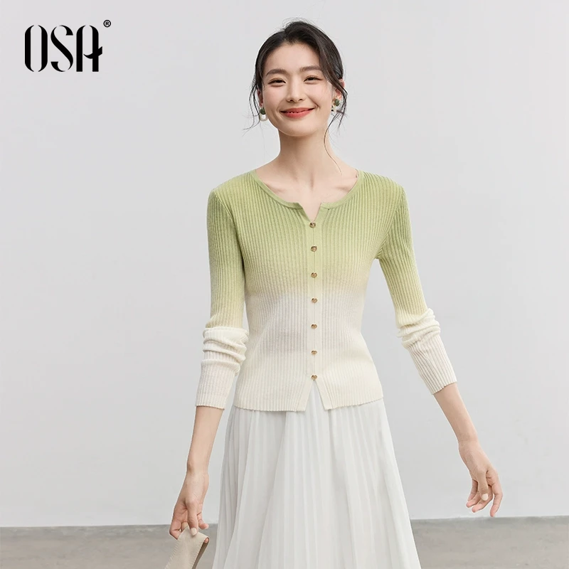 OSA/欧莎 浅绿渐变套头针织衫女2025年新款薄款上衣S125A16008
