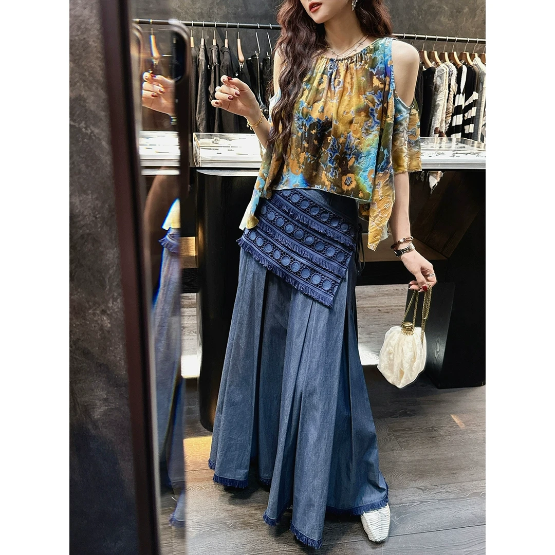 【云c的专属】三吉黑花【阿依慕】重工激光绣民族百褶裙