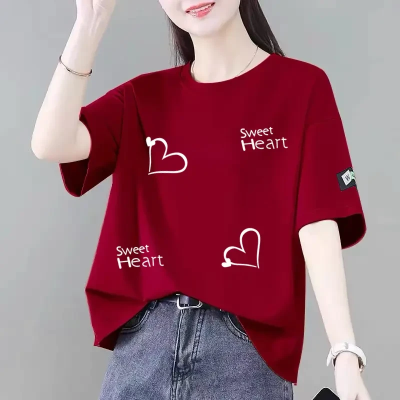 100%纯棉短袖t恤女2025夏季新款韩版宽松减龄百搭十三行上衣女ins