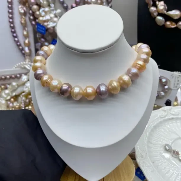 合金仿珍珠项链 颈饰合金天然糖果色正圆强光微瑕彩色梦幻