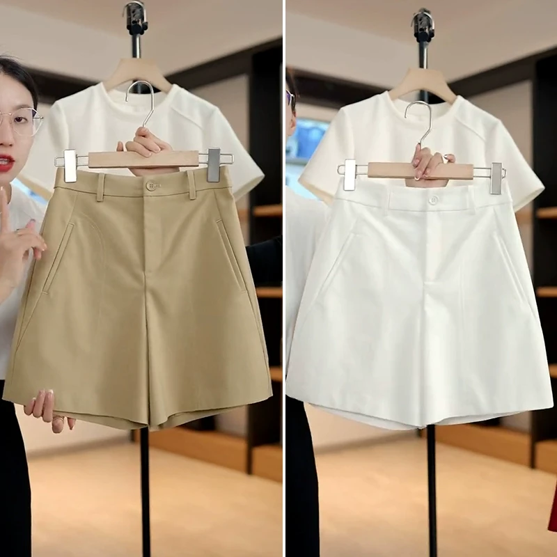 五分西装裤女夏季薄款2025新款高腰直筒a字休闲四分中裤阔腿热裤