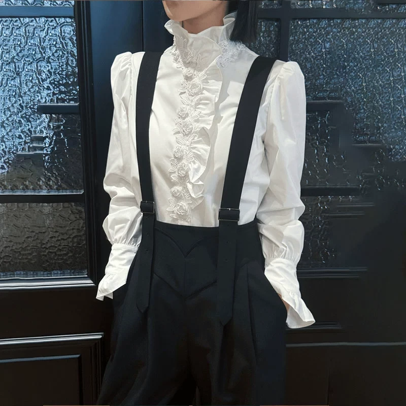 白色立领衬衫女早秋季2025新款修身显瘦洋气设计感叠穿打底衫上衣