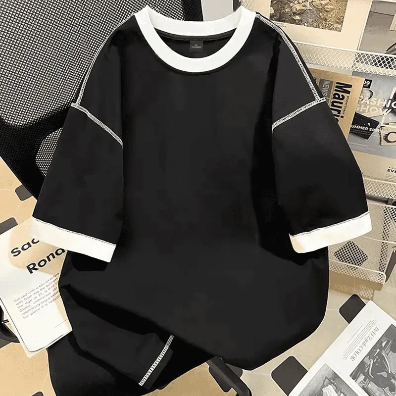 真维斯纯棉短袖男款夏季2025新款韩版设计感圆领撞色休闲半袖T恤