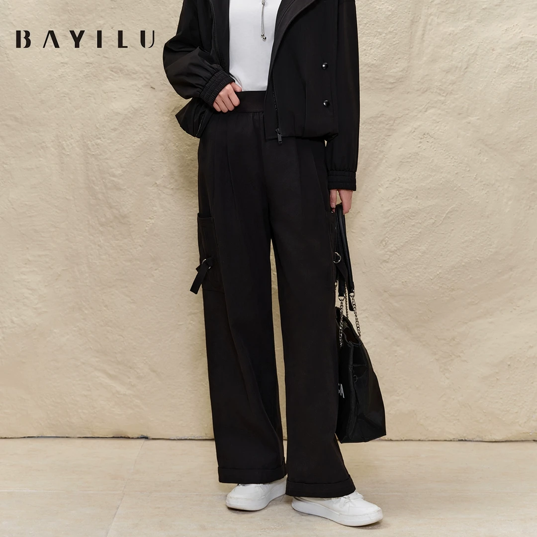 【女乔】芭依璐2025春季休闲裤女高腰阔腿裤工装裤子91K2632