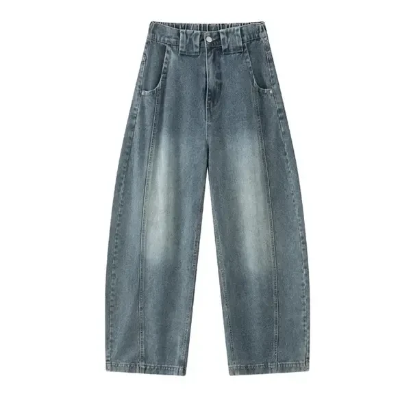 美式复古水洗做旧弯刀裤男女秋冬潮牌痞帅高街百搭宽松直筒牛仔