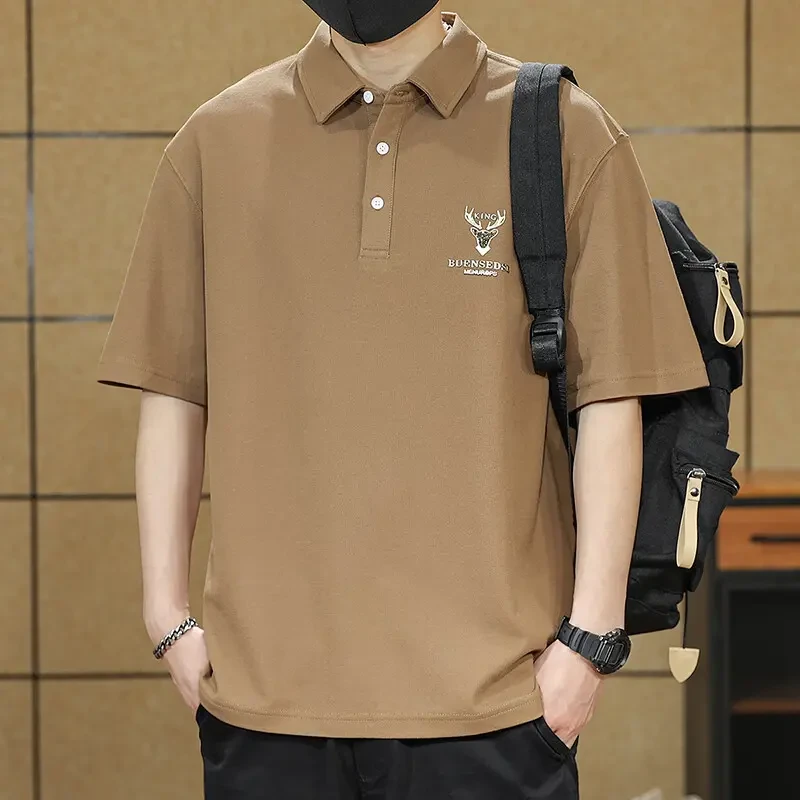 轻奢潮牌美式高级感刺绣简约短袖Polo衫男夏季休闲半袖男装大码宽
