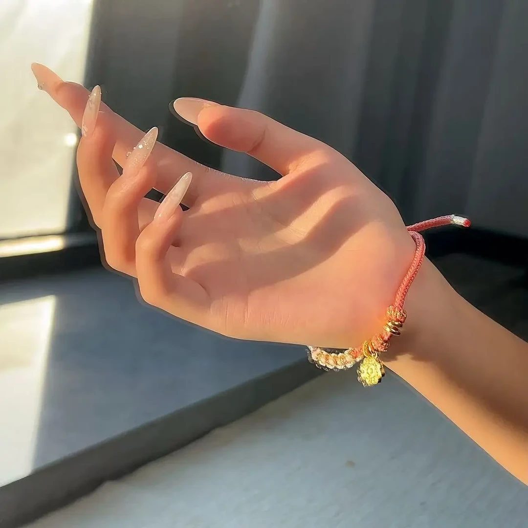 足银锦纶手链 足银桃花转运珠手串精致百搭通勤送女友可爱编织