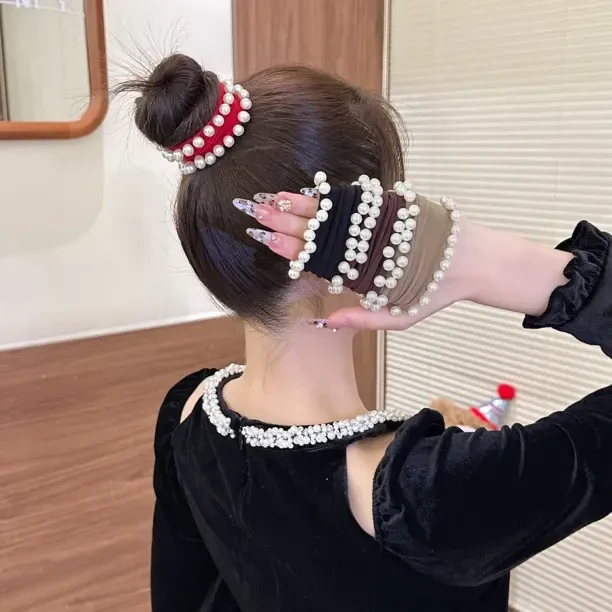 珠珠小香风扎马尾头绳发圈不勒发手工定珠加宽发圈柔软防滑