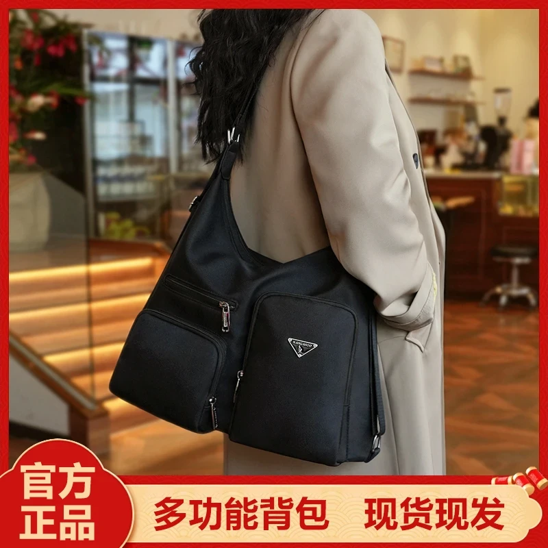 【袋鼠正品】新款单肩朋克风见外包装双肩包韩版轻奢黑色单肩包