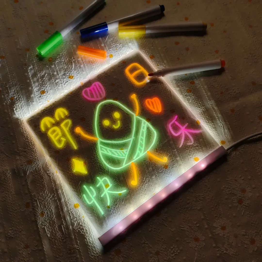 【会发光的画板】儿童发光手绘画板可擦DIY透明亚克力学习板小夜灯