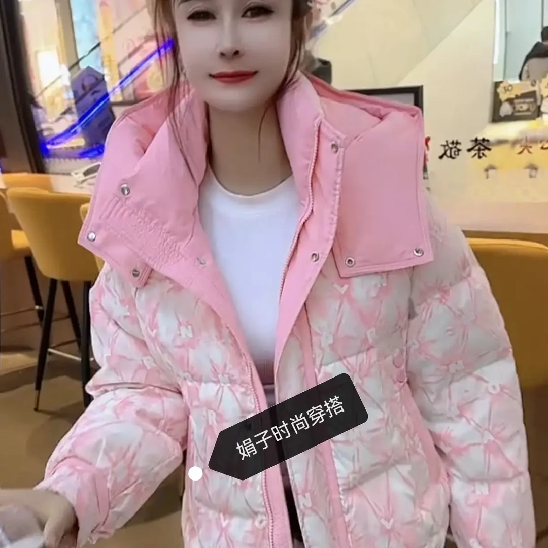 女满印花石墨烯云绒宽松版棉衣棉服保暖外套连帽2025新款加厚冬季