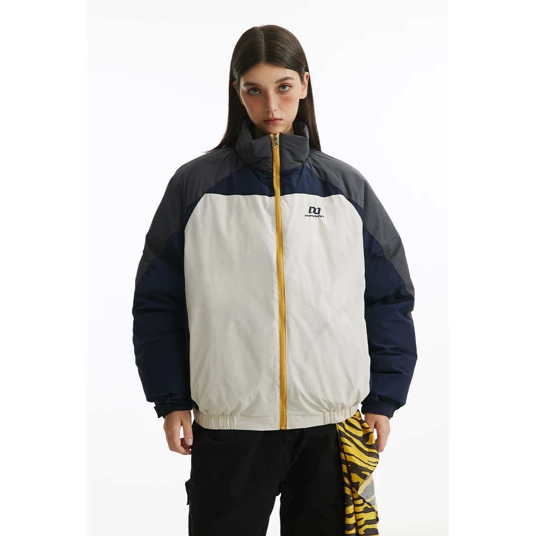 男道撞色拼接撞色插肩袖立领棉服男冬季美式潮牌宽松加厚保暖棉衣