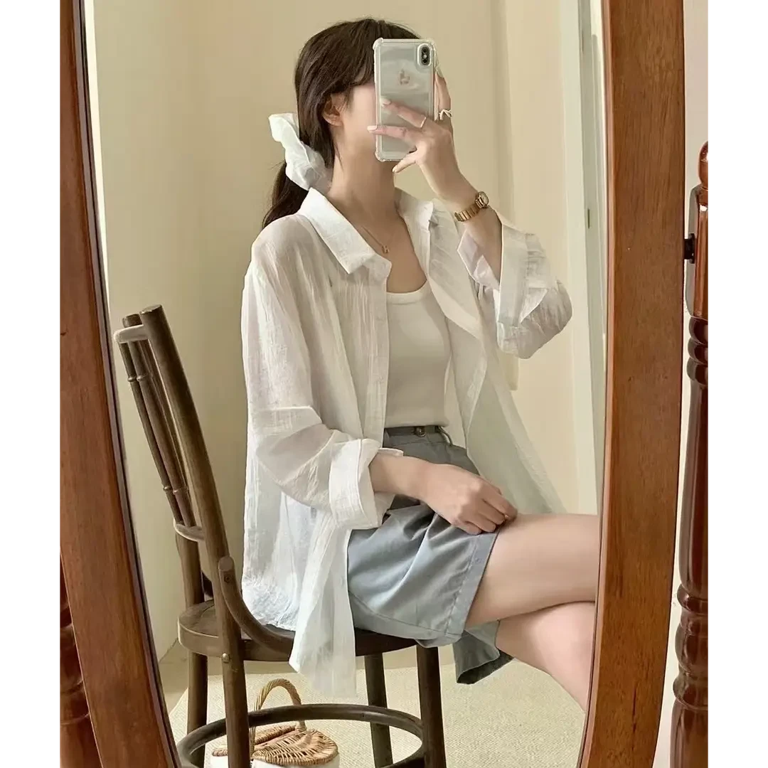 超顺滑薄款衬衫 发圈两件套女2025新款轻奢减龄别致防晒衣套装