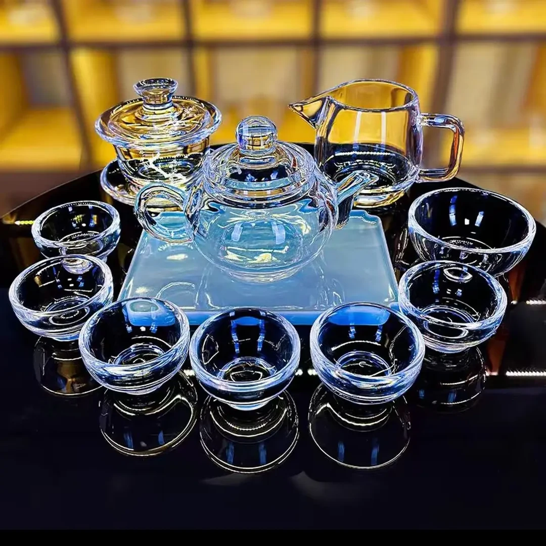 东海原矿工艺水晶茶具十件套装纯手工制作功夫茶具送礼首选