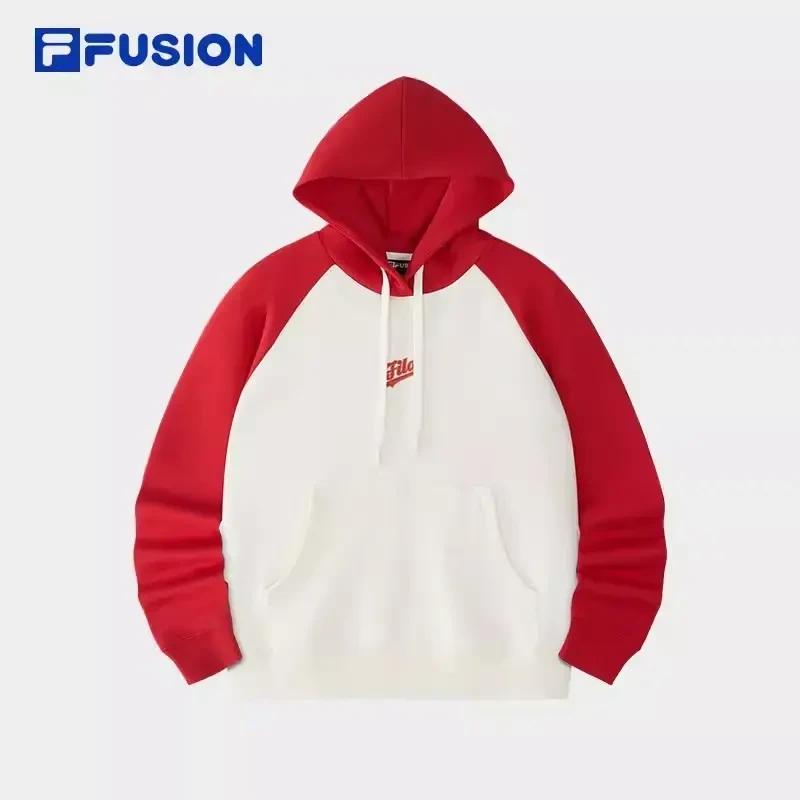 FILA斐乐新年款女红色运动卫衣休闲宽松连帽针织上衣T11W512203