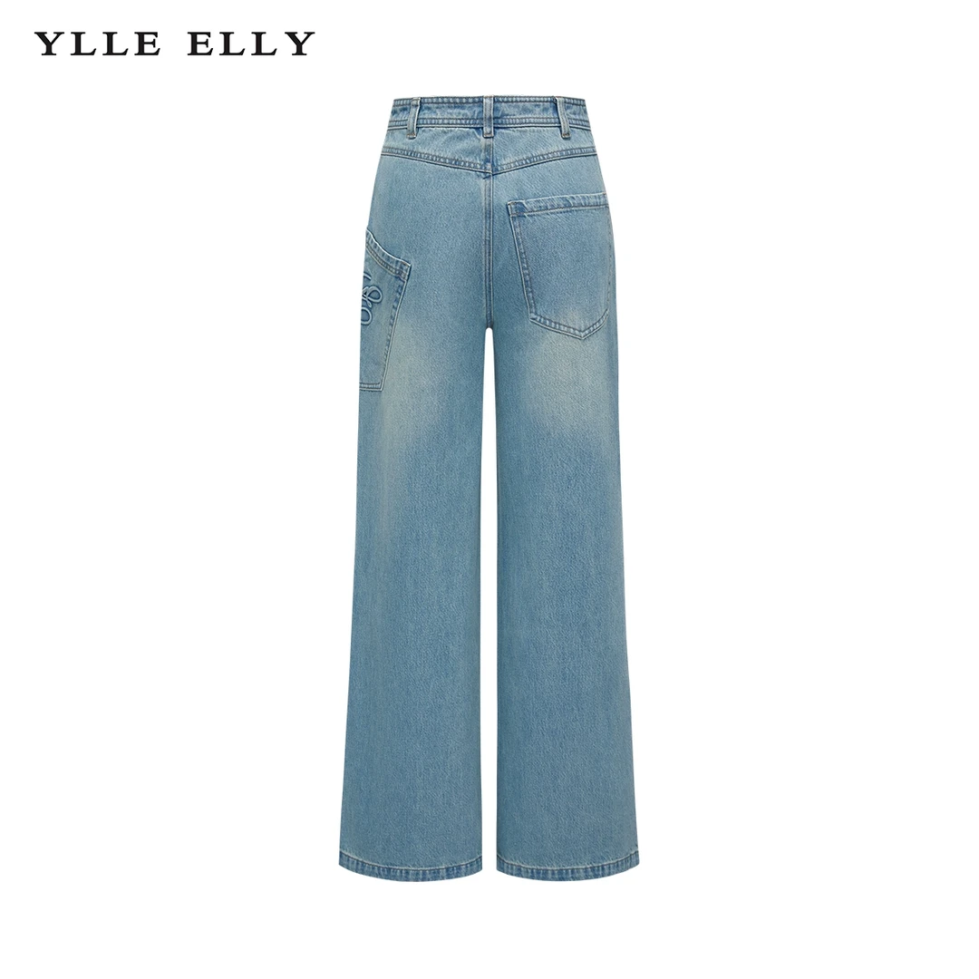 【商场同款】YLLE ELLY时尚牛仔裤2024春季新款高腰全棉休闲长裤