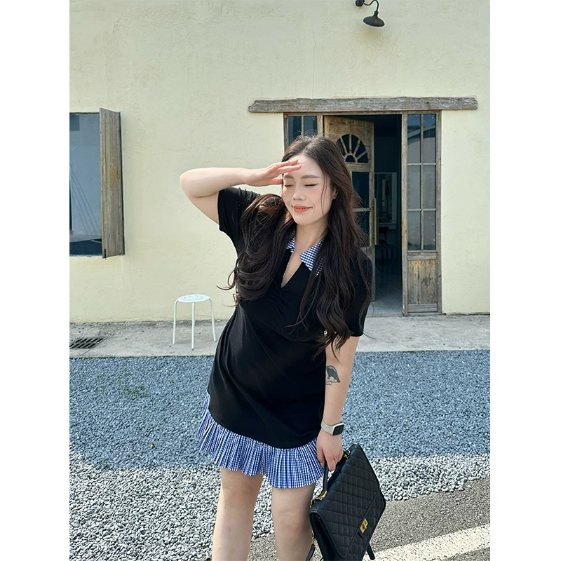 miu系通勤~胖MM大码显瘦气质夏季设计感收腰连衣裙P4Q0131