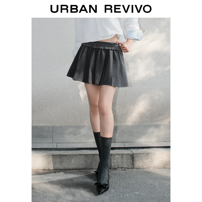 UR2025夏季新款女装欧若风简约格雷系松紧高腰短款半裙UYU550009