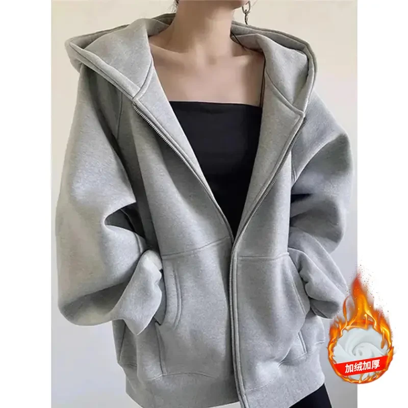 cleanfit浅灰色开衫卫衣外套男款秋冬加绒580g重磅硬挺情侣连帽衫