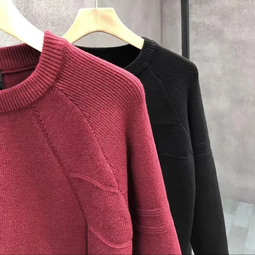 红色毛衣男2026年新款圆领保暖针织衫冬季内搭潮流时尚纯色上衣