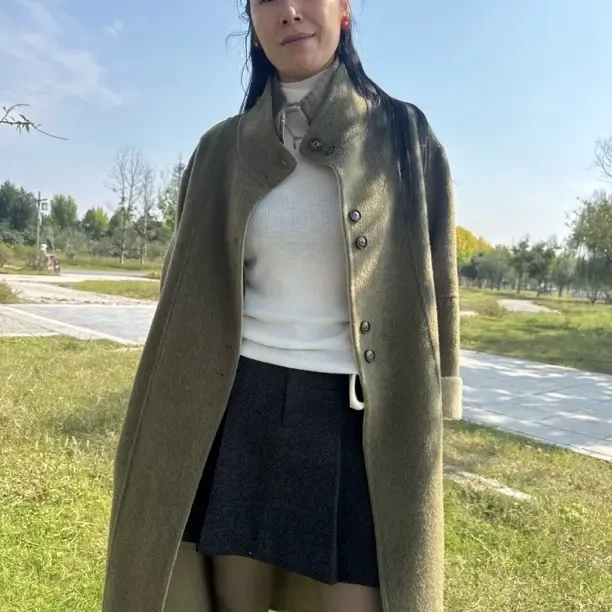 新款立领双面大衣女中长款秋冬通勤时尚气质外套