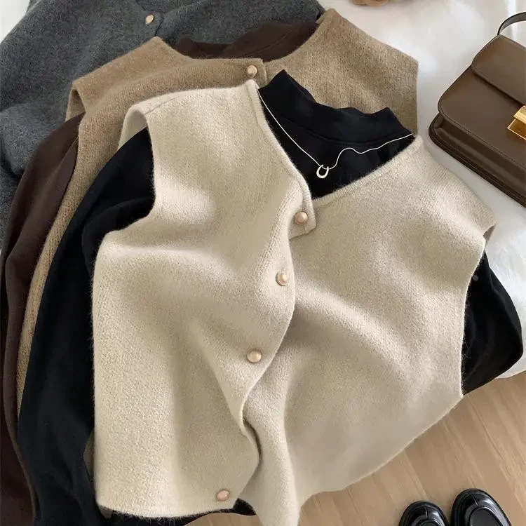 2025早秋简约风冬季女学院风保暖毛针织衫韩版树脂固色毛衣女马甲