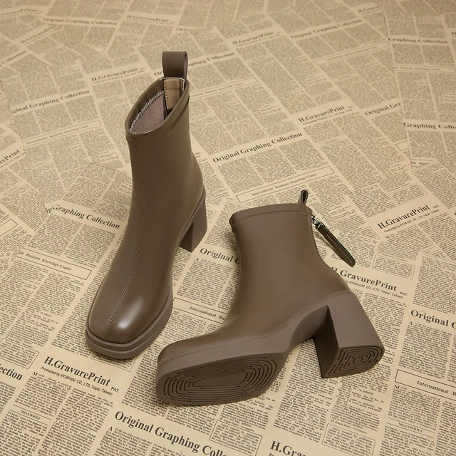 真皮时尚气质高级感初秋韩系小短靴女春秋单靴2025秋冬粗跟高跟鞋