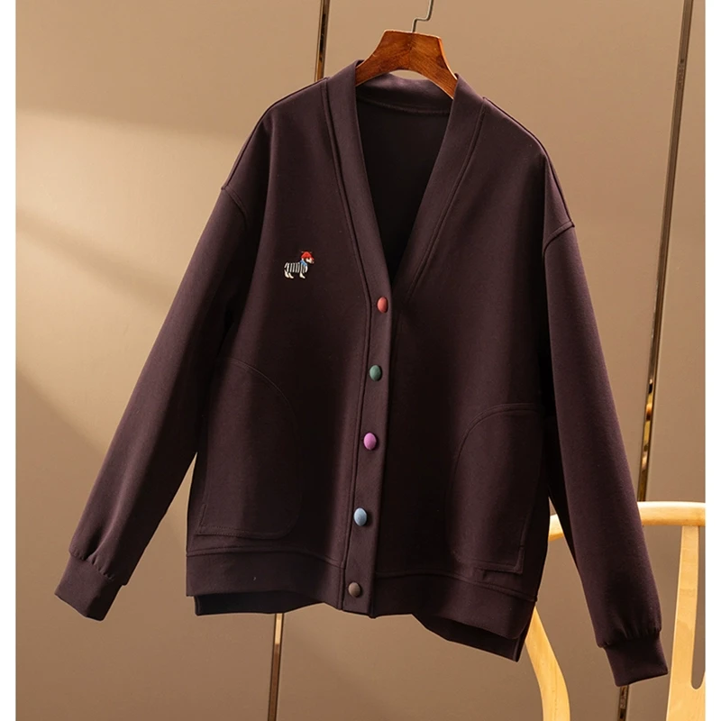 春天家 精致减龄 法G早春高品质小狗刺绣V领卫衣开衫外套女2W96