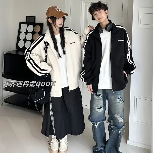 运动立领秋季港风工装宽松拼接春秋季拉链普通外套常规春季