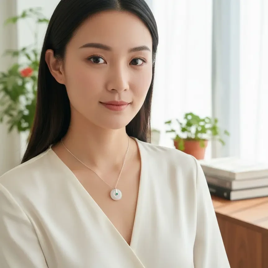 坠链均925银 镶嵌平安扣女款简约气质百搭玉坠送女友