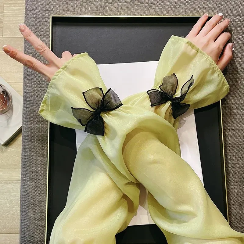 蝴蝶结防晒袖套女骑行开车户外套袖手袖宽松遮阳薄款夏季冰袖