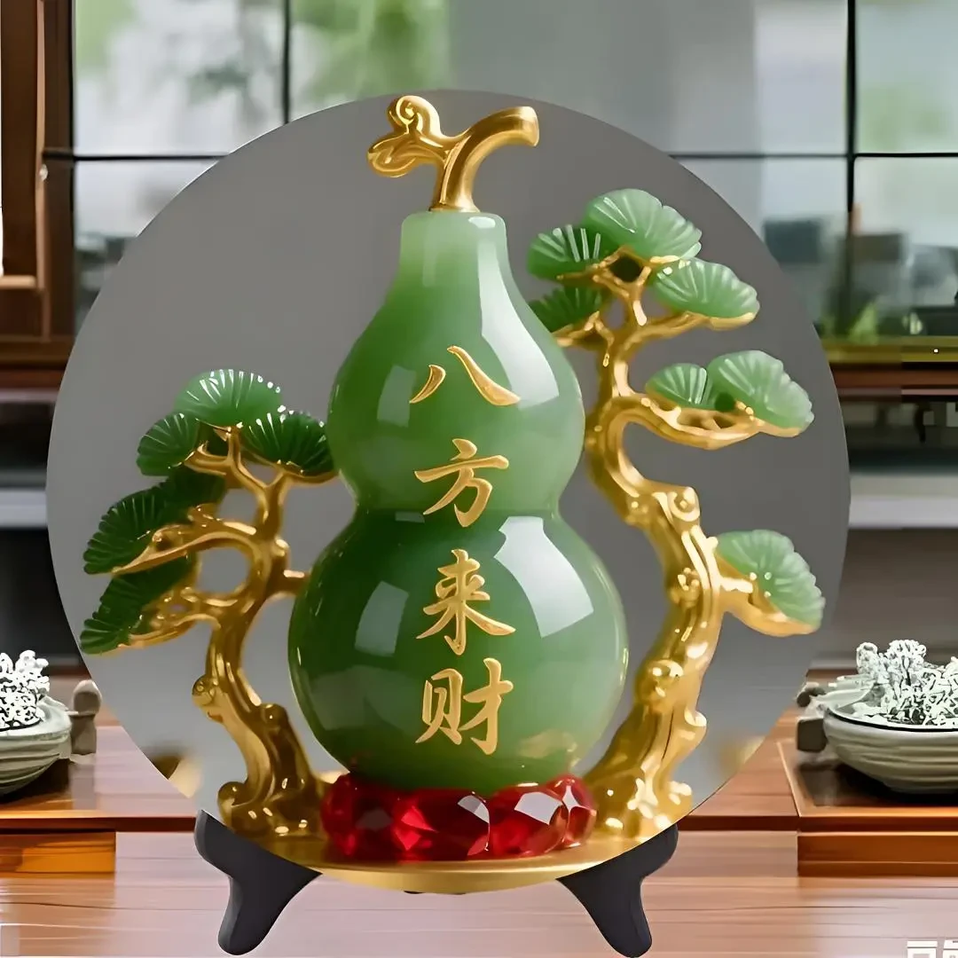 八方来财招财客厅摆件家用旺宅转运桌面翠玉葫芦摆台居家玄关摆台