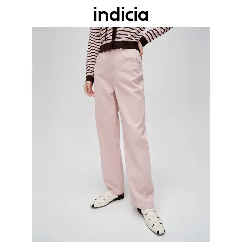 indicia标记商场同款夏棉新款简约粉色休闲牛仔裤女6B404NK191C