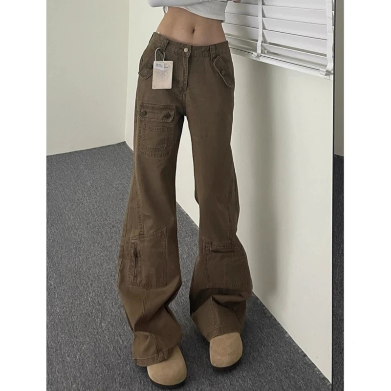 大码美式微喇叭牛仔裤女2025春季新款复古高腰显瘦工装拖地裤子