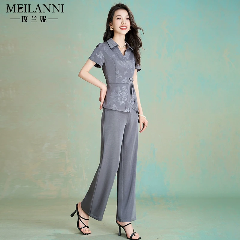 新中式国风女装时尚套装女夏季2025新款爆贵夫人阔腿裤妈妈两件套