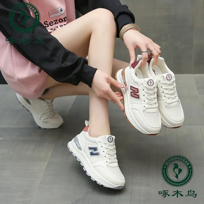 啄木鸟品牌厚底老爹鞋女2025春夏百搭韩版软底休闲运动鞋【25802】