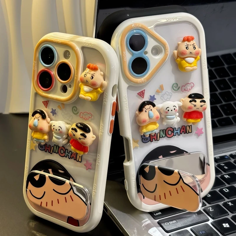 适用小新公仔支架苹果16promax奶油手机壳华为oppovivo小米15卡通