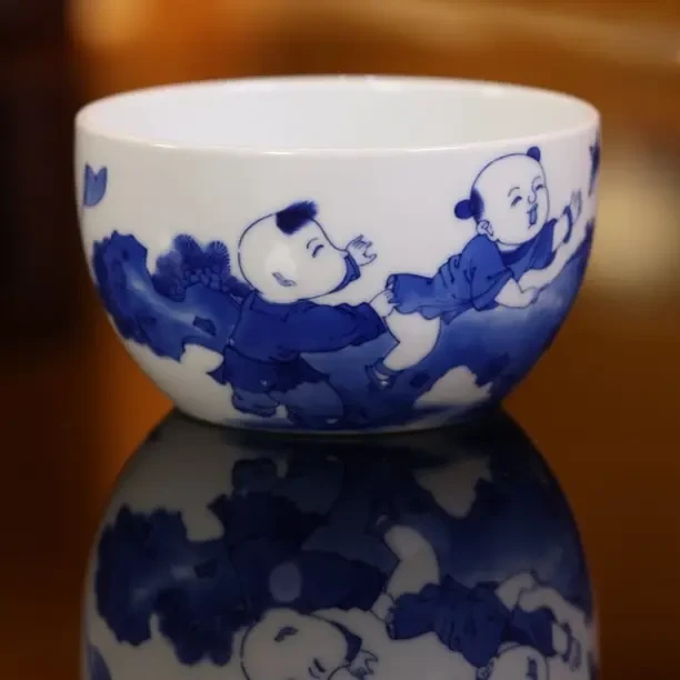 春风祥玉青花婴戏缸杯主人杯