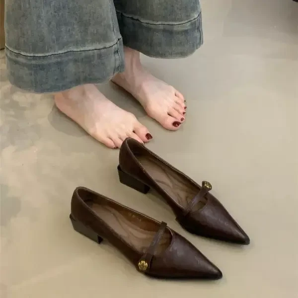 法式复古尖头粗中跟单鞋女2025新款春秋季气质名媛配裙子y