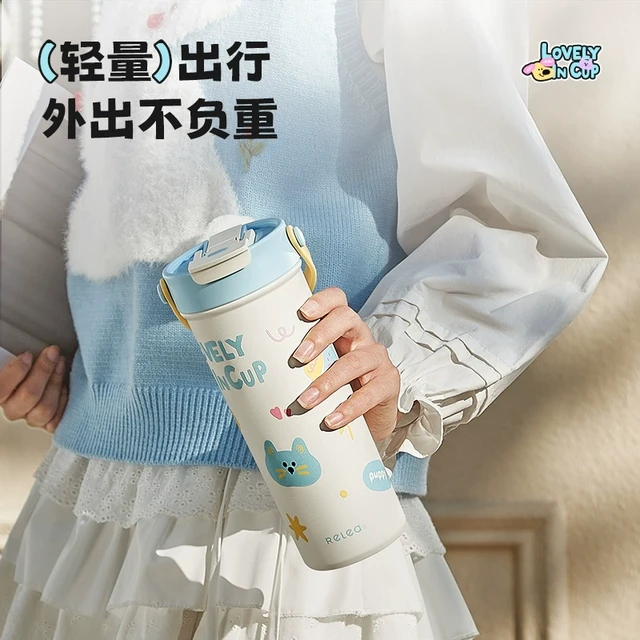 物生物双饮保温杯水杯女生卡通高颜值便携学生便携316L不锈钢杯子