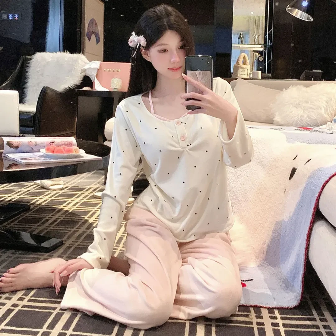 睡衣女春秋季爆款2025新款海岛绒长袖套装高级感带胸垫家居服