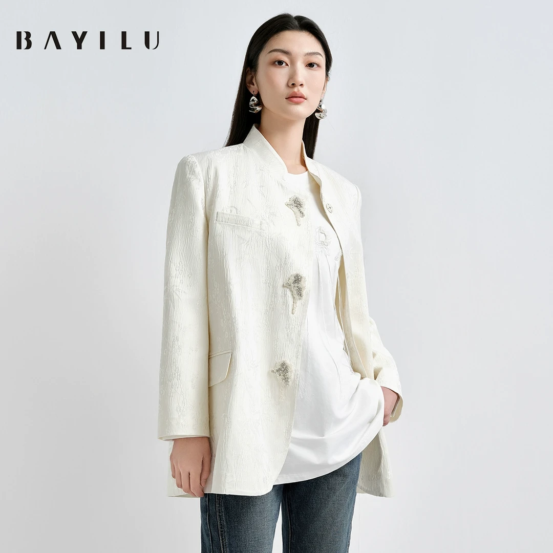 【丽姐】芭依璐2025春季T恤女绣花流苏百搭长袖上衣91T1620