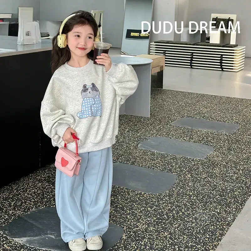 男女春季套装2025新款韩版套头衫童装儿童圆领长袖春款套装