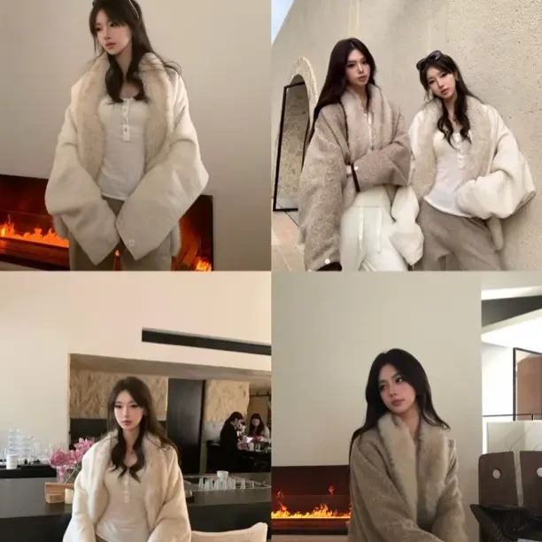 DunaCi女秋冬常规时尚毛领秋冬羊毛外套短外套休闲风