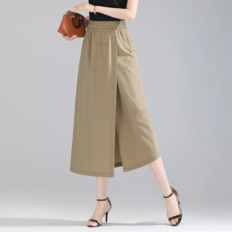 不规则裙裤一体大裤脚阔腿裤女夏季休闲九分裤高腰大码宽松七分裤