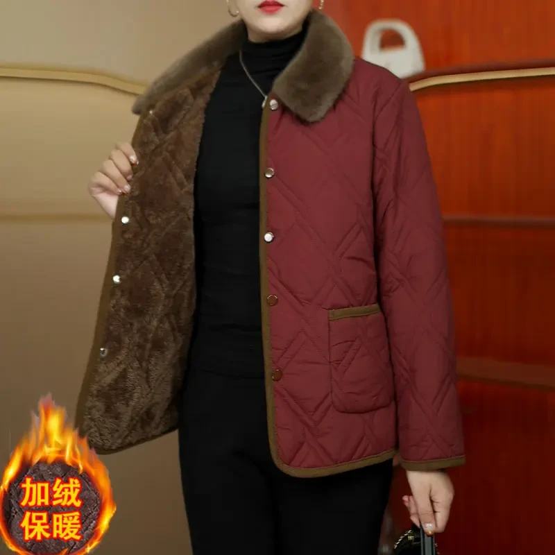 正品妈妈棉衣冬季新款加绒加厚气质高贵棉袄外套中老年女大码棉服