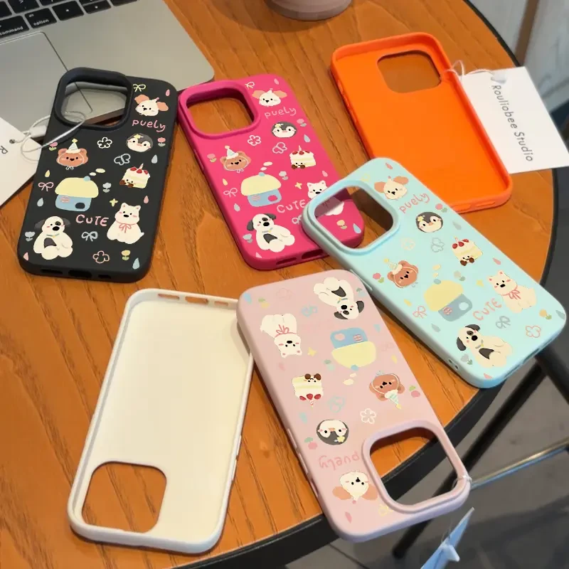 手机壳蛋糕小狗企鹅荔枝纹适用iphone15苹果14手机壳13/12/11套