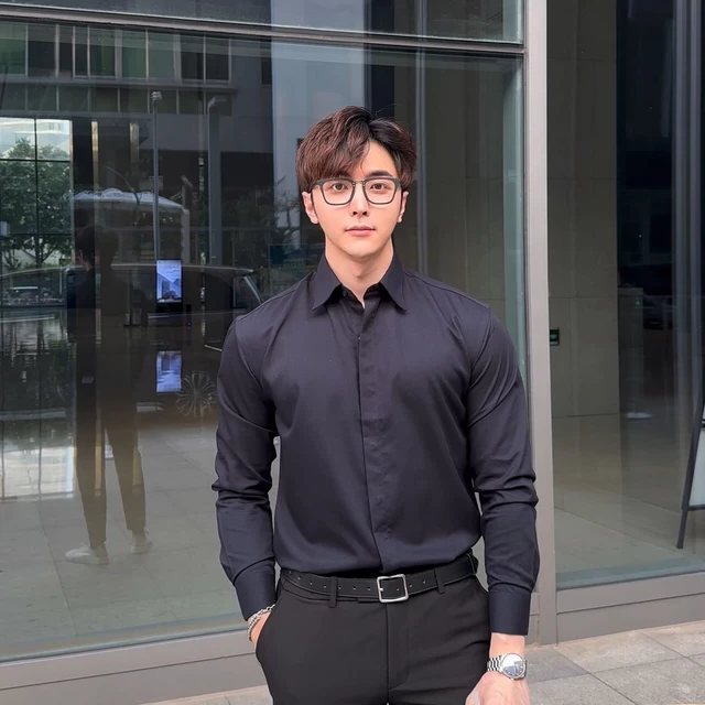 轮廓感300克春夏纯色商务休闲高级感禁欲系免烫抗皱长袖衬衫衬衣