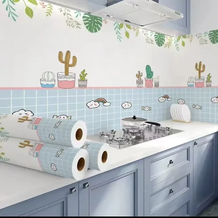 厨房防油贴纸橱柜台面墙面翻新自粘防水防油耐高温带图案新品贴纸