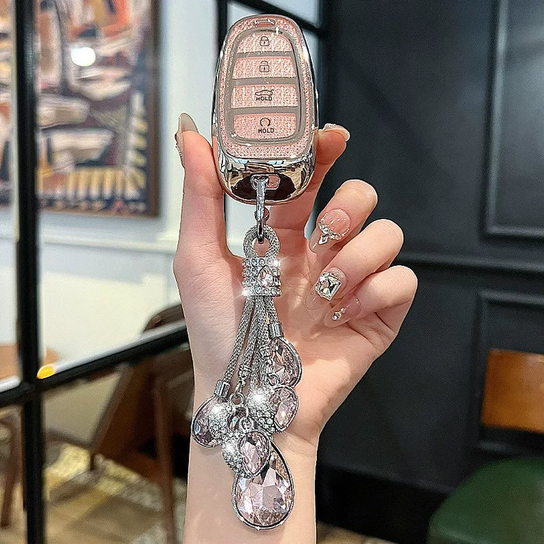 适用于途胜L钥匙套北京现代途胜L精英豪华版汽车包扣壳水晶屏女